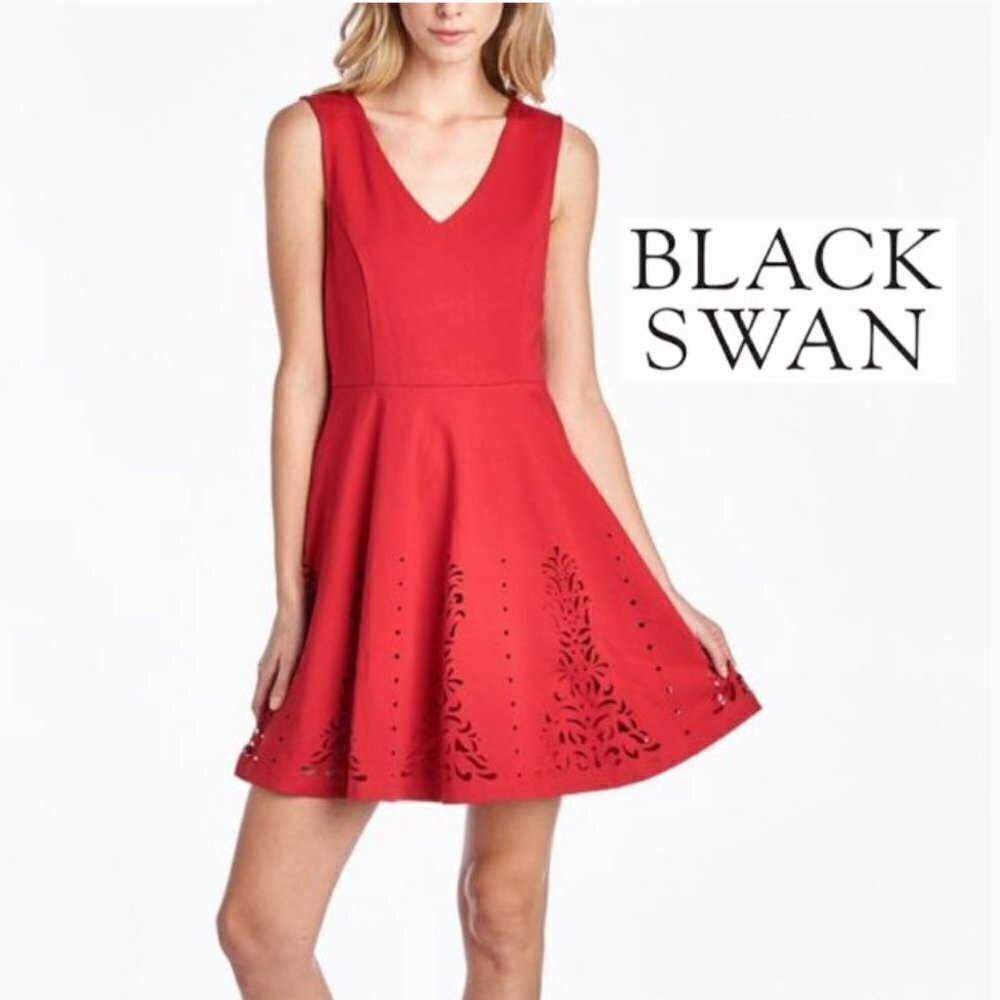 Black SWAN Red Fit an Eyelet Flare Sleeveless Dress Medium